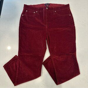 J Crew Women's Toothpick Stretch Velvet Burgundy Jeans